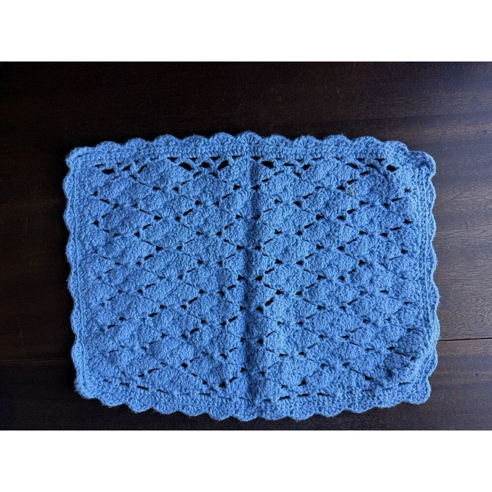 Set Of 8 Handmade Blue Crochet Placemats 17.5” X 11.5”